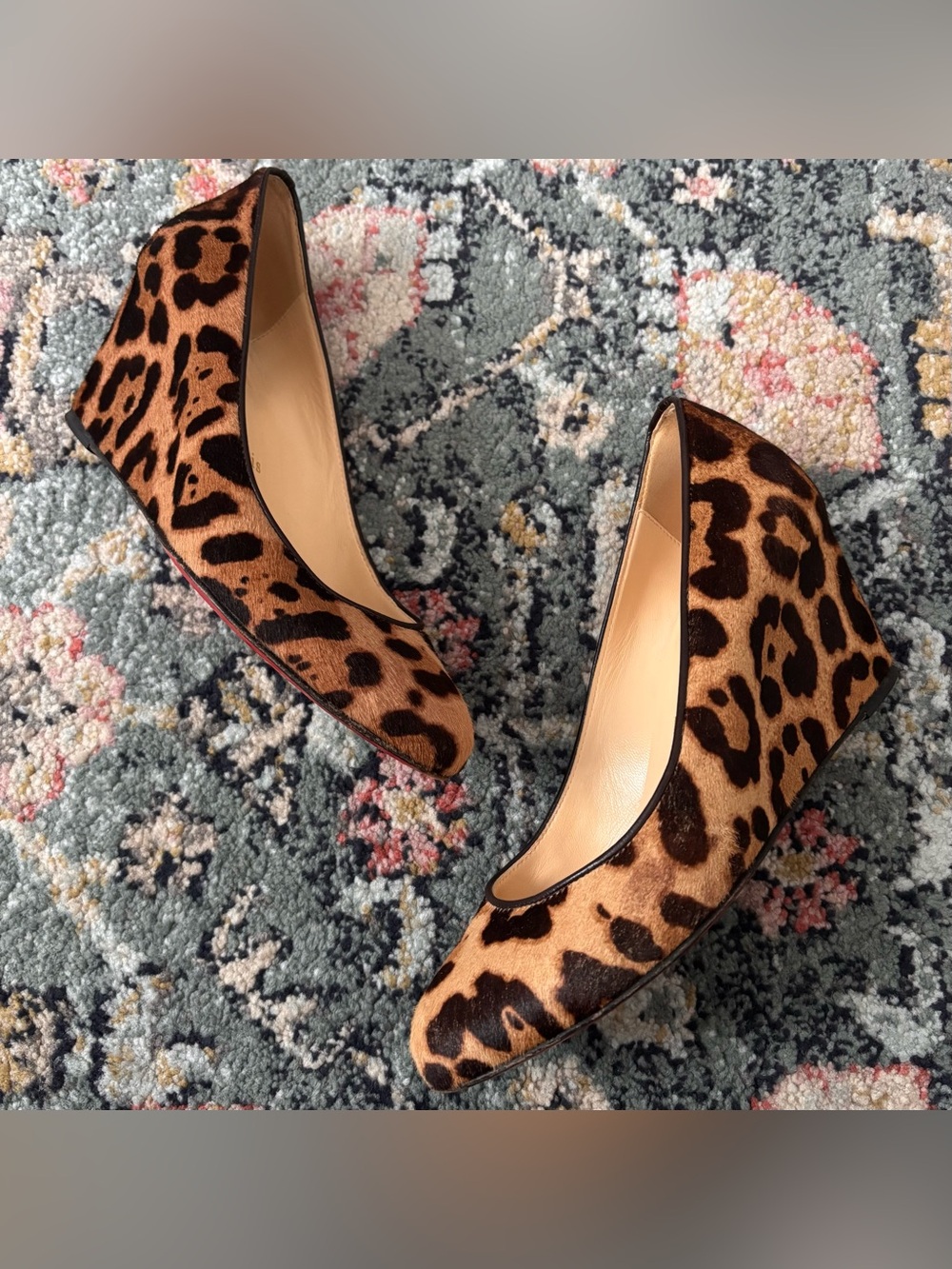 Christian Louboutin Melisa Leopard Calf Hair Wedge Pumps Red Bottoms 36.5 or 6.5